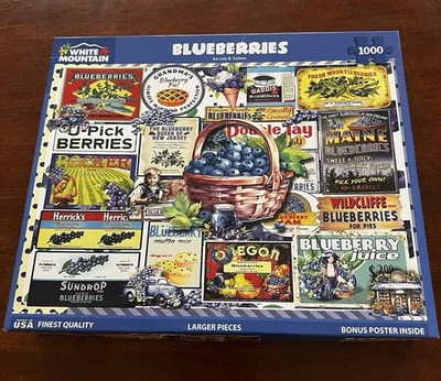 White mountain 1000 piece jigsaw puzzle blueberries large pieces complete - Image 1 of 4