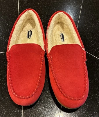 Zapatillas mocasín rojas forradas Lands End talla 11 Cómodas para mujer Foto 1 de 4