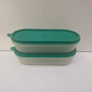x2 Vintage Tupperware Oval Storage Containers Grean Lids - Picture 1 of 8