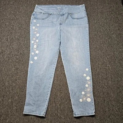 Style & Co Boyfriend Jeggings XL Azul Blanco Floral Bordado Elástico Denim 39x29 Foto 1 de 4