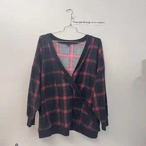 Torrid Wickeltop 6X Übergröße Damen Waffelmuster kariert Langarm Weihnachten Goth - Bild 1 von 11