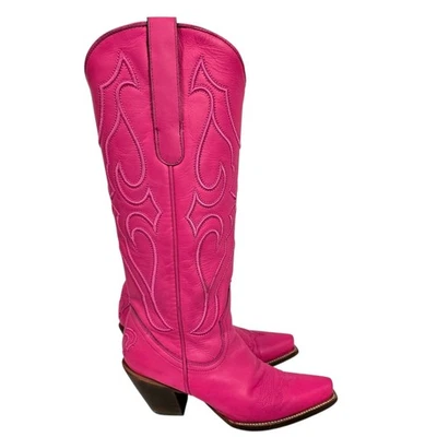 Corral Western Boots 8 Pink Fuchsia Snip Cowboy Cowgirl Leather Neon Embroidery - Image 1 of 4