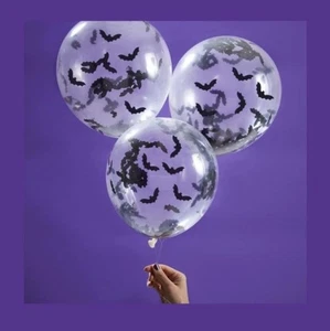 5 Halloween Bat 12 -inch Halloween Balloons Set With Bat Confetti Spooky Scary - Picture 1 of 4