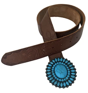 Lucky Brand Womens Belt Western Turquoise Boho Southwest Aztec 35 36 Large - Picture 1 of 11