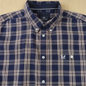 Excellent Crew Clothing Co Mens Shirt Size L Classic Fit Navy Blue Check Cotton - Picture 1 of 10