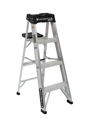 4 Foot Aluminum Step Ladder Lightweight 300 Lbs Capacity Slip Resistant Feet - Image 1 of 4