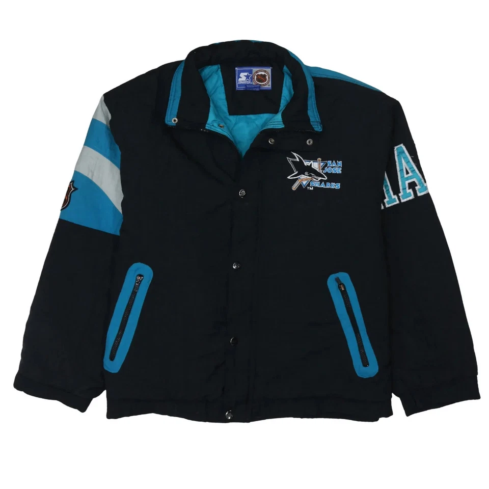 Chaqueta cortavientos Starter negra verde azulado para hombre XLarge San Jose Sharks bordada Foto 1 de 4