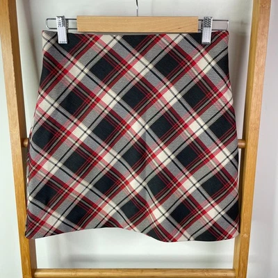 H&M Pencil Mini Skirt Womens 8P Black Red Cream Plaid Lined Preppy Casual Party - Image 1 of 4