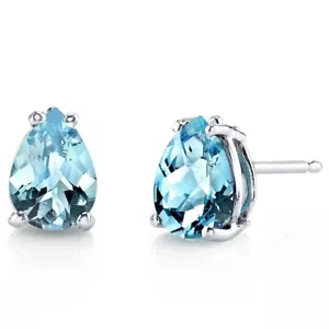 Pendientes de tachuelas de topacio azul suizo en forma de pera de 1,53 quilates en oro blanco de 14 K - Imagen 1 de 4