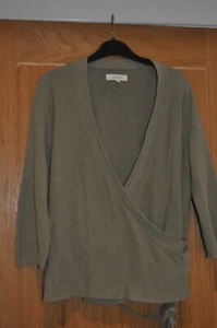 M&S Per Una Knitted Wrap Cardigan Jumper Pullover Size 12 Khaki Green 3/4 Sleeve - Picture 1 of 3