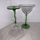 2 Zigzag Green Stemmed Martini Glasses New MCM Quality Drinking Bar Equipment