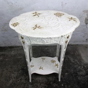 Jugendstil Iron Side Wine Garden Table White Gold touches Antique Two Tier WOW - Picture 1 of 12