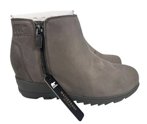 Sorel Evie Zip Leather Quarry/Sea Salt Gray Women's Ankle Boot Size 8 - Picture 1 of 10