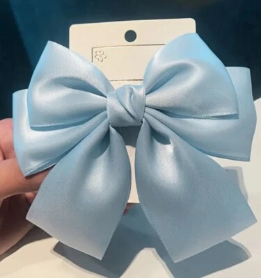 Light Blue Satin Stylish Bow Ribbon Hair Clip All Hair Types Non Slip - Image 1 of 4