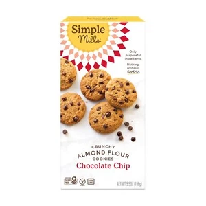 Simple Mills Chocolate Chip Almond Flour Cookies 5.5 Oz Gluten Free Snack - Picture 1 of 7
