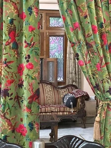 Boho Vintage-Style Cotton Velvet Living Room Curtains - Picture 1 of 5
