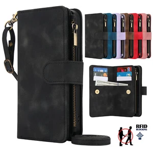 For Google Pixel 9 Pro XL 5G 8A 7A 6 PU Leather Zipper RFID Blocking Wallet Case - Picture 1 of 44