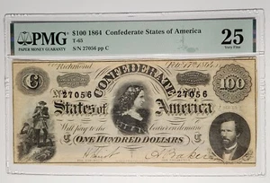 T-65 1864 $100 MONEDA CONFEDERADA PMG 25 MUY FINA - Imagen 1 de 2