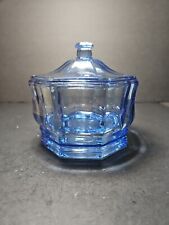 Vintage Indiana Glass Concord Blue Glass Octagon Candy Dish Bowl With Lid