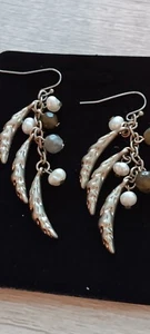 Fresh Water Pearl Moss Agate  Dangle Silver Earrings  S42 - Picture 1 of 5