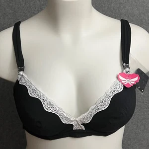 Cakye Black White Lace Lined Underwire Nursing Maternity Bra 38D NWT - Picture 1 of 9