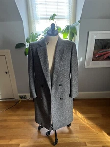 Vintage Men’s Coat Jacket Wool Plaid Long Brown Black Retro 1960s - Picture 1 of 10