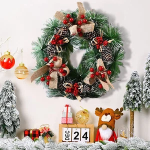 Front Door Christmas Wreaths Pine Cones Artificial Door Wreath Non popular - Picture 1 of 4