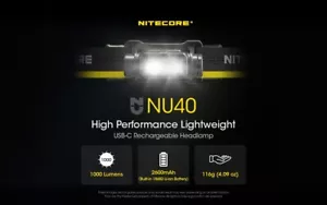 2023 Nitecore NU40 1000 Lumens Light 18650 Compact Rechargeable Camping Headlamp - Picture 1 of 18