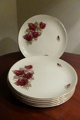 6 x Vintage 1950's Royal Tudor Ware Sandwich Plates Barker Bros- Red Rose Design - Image 1 of 4