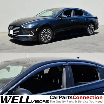 Viseras de pozo para Hyundai Sonata Sedán 2020-2024 ventana visera deflector moldura cromada Foto 1 de 4