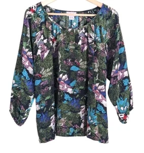 Anthropologie Damen XS Bayla Jane 100 % Seide Puffärmel Bluse kunstvoll geblümt - Bild 1 von 8