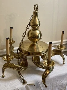 Chapman Hollywood Regency Five Light 1950s Faux Ram Horn Chandelier - Picture 1 of 5