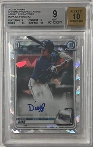JHON DIAZ ROOKIE  #/d 15/100 AUTO BGS 9 2020 BOWMAN CHROME CARD TAMPA BAY RAYS - Picture 1 of 2