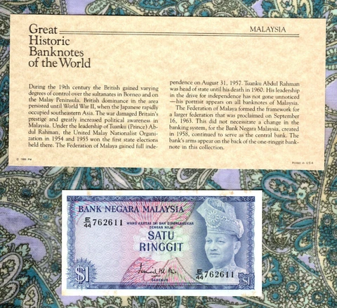 Great Historic Banknotes Malaysia 1976 1 Ringgit P-13a E/44 762611  light stains Cover