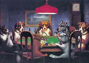 Dogs Playing Poker - Huge A1 size Vintage Canvas Wall Art Print Poster Unframed - Picture 1 of 3