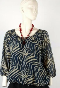 Ladies LARRY LEVINE TOP BLOUSE Size L 3/4 sleeve abstract print scoop neck - Picture 1 of 4