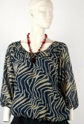 BLUSA TOP LARRY LEVINE Damas Talla L Manga 3/4 Estampado Abstracto Cuello Redondo  Foto 1 de 4