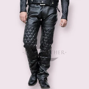 Herren schwarze Gay Lederhose vier wattiert Stil echtes Lammleder Lederhose - Bild 1 von 7