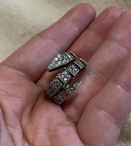 SNAKE SERPENT VIPOR Sparkly Crystal Solid Sterling Silver 925 Ring Statement VGC - Foto 1 di 15