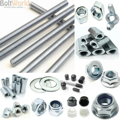 BOLT WORLD BARRA MÉTRICA ROSCADA M10 CONECTORES VARILLA DE TACHUELAS TUERCAS LAVADORA TAPAS ACERO ZINC