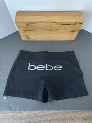 NUEVO BEBE Y2K Pantalones Cortos Para Mujer Talla XS Negro Estrás Logo Corazón y Cremalleras En Los Laterales Foto 1 de 4