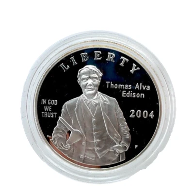 2004 P Thomas Alva Edison $1 Commemorative Proof Silver Dollar CAPSULE ONLY - Image 1 of 4