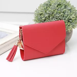 Women Lichee Pattern Slim Wallet Long Tassel Clutch Purse Handbag Card Wallet - Picture 1 of 46