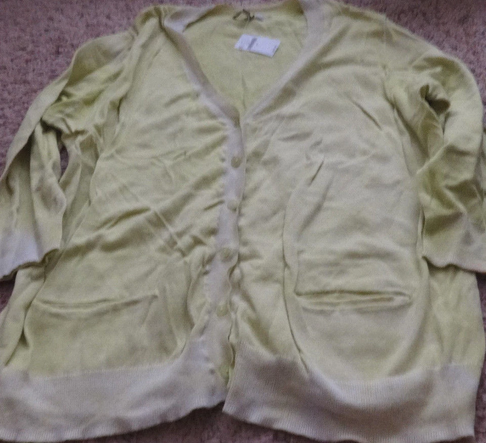 NUEVO CON ETIQUETAS SUÉTER CÁRDIGAN MUJER HUECO CUELLO EN V-TALLA XL-AMARILLO LIMÓN Foto 1 de 1