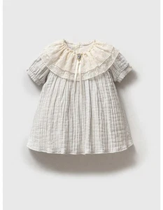 Vintage Lace Collar Cotton Dress, Short Sleeve, Soft Blue 9-12 Months 80 Cm - Picture 1 of 3