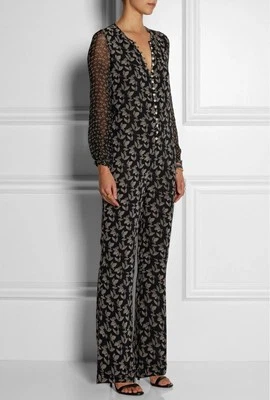 Isabel Marant Etoile Jumpsuit 36 Black Leaf Print Long Sleeve Viscose  RRP $660 - Image 1 of 4