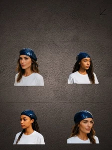 Schwarze Pailletten Vintage Barett Beanie Mütze One Size dehnbar 20er Jahre Gatsby Flapper - Bild 1 von 9