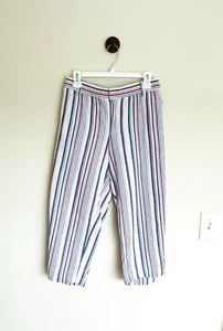 LIZ CLAIBORNE Linen Stripe Pink Blue Cropped Wide Leg Pants Pockets Women’s XL - Picture 1 of 7