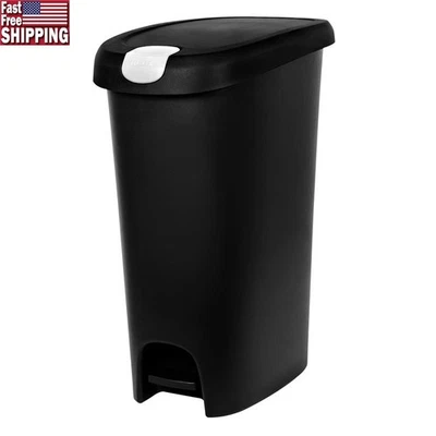 Locking Lid Step On Trash Can Slim Design 12 Gallon Hands Free Garbage Bin New - Image 1 of 4