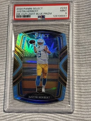 2020 Panini Select #244 Justin Herbert Die-Cut Light Blue Prizm PSA 9 - Image 1 of 4